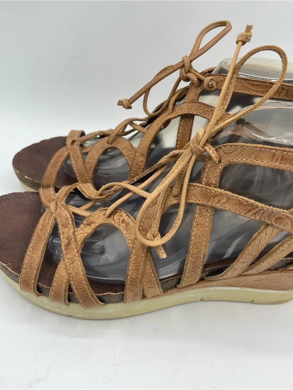OTBT Nomadic Leather Tan Lace-Up Strappy Wedge Sandals.